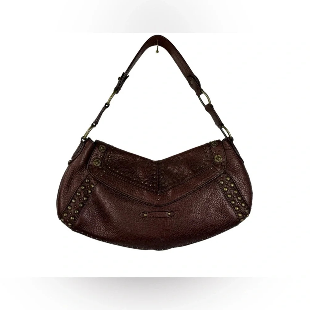 Y2K Cole Haan brown pebbled leather Village Paillette hobo shoulder bag purse. - Picture 3 of 14